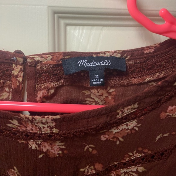 Madewell women’s ladder trim ruffle floral top size M color red/burgundy - Picture 2 of 6